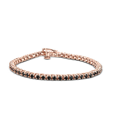 Dámský tenisový náramek DF 2557 z růžového zlata, s černými diamanty