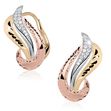 Zlaté dámské náušnice DF 3111, briliantové, kombinace bílé, růžové a žluté zlato