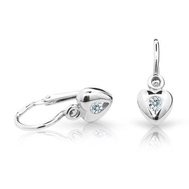 Dětské náušnice Danfil srdíčka C1556 z bílého zlata, zapínání brizura