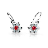 Dětské náušnice Danfil kytičky C2247 z bílého zlata s kamínkem Ruby Dark, zapínání brizura