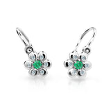 Dětské náušnice Danfil kytičky C2247 z bílého zlata s kamínkem Emerald Green, zapínání brizura
