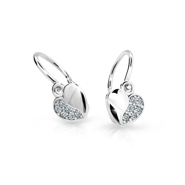 Dětské náušnice Danfil srdíčka C2160 z bílého zlata s kamínky White, zapínání brizura