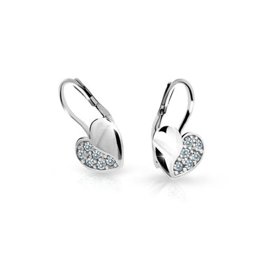 Dětské náušnice Danfil srdíčka C2160 z bílého zlata s kamínky White, zapínání klapka