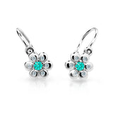 Dětské náušnice Danfil kytičky C2247 z bílého zlata s kamínkem Mint Green, zapínání brizura