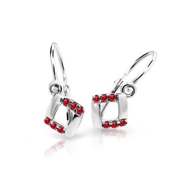 Dětské náušnice Danfil C2268 z bílého zlata s kamínky Ruby Dark, zapínání brizura