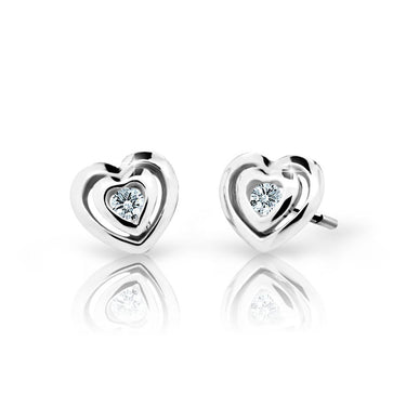 Dětské náušnice Danfil srdíčka C2177 z bílého zlata s kamínkem White, zapínání balónek