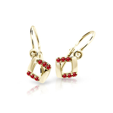 Dětské náušnice Danfil C2268 ze žlutého zlata s kamínky Ruby Dark, zapínání brizura