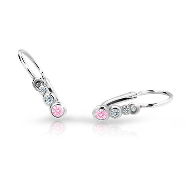 Dětské náušnice Danfil C2255 z bílého zlata s kamínky Pink, zapínání brizura