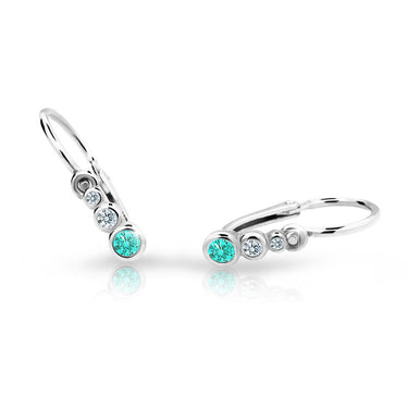 Dětské náušnice Danfil C2255 z bílého zlata s kamínky Mint Green, zapínání brizura