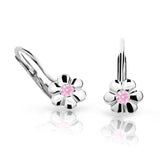 Dětské náušnice Danfil kytičky C1736 z bílého zlata s kamínkem Pink, zapínání klapka