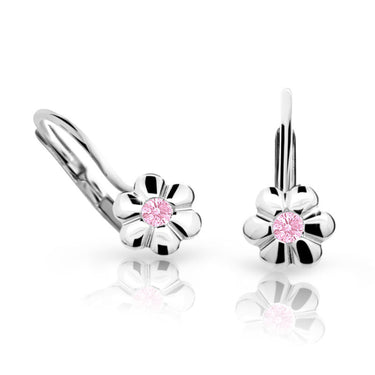 Dětské náušnice Danfil kytičky C1736 z bílého zlata s kamínkem Pink, zapínání klapka