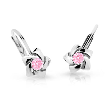 Dětské náušnice Danfil C2201 z bílého zlata s kamínkem Pink, zapínání klapka