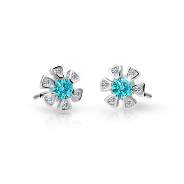 Dětské náušnice Danfil kytičky C2156 z bílého zlata s kamínkem Mint Green, zapínání balónek