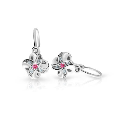 Dětské náušnice Danfil C2262 z bílého zlata s kamínkem Tcf Red, zapínání brizura