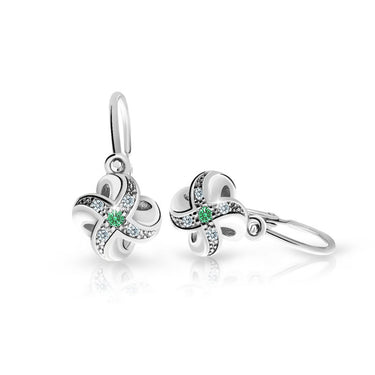 Dětské náušnice Danfil C2262 z bílého zlata s kamínkem Emerald Green, zapínání brizura