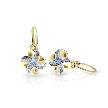 Dětské náušnice Danfil C2262 ze žlutého zlata s kamínkem Arctic Blue, zapínání brizura