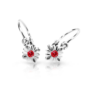 Dětské náušnice Danfil C2261 z bílého zlata s kamínkem Ruby Dark, zapínání brizura