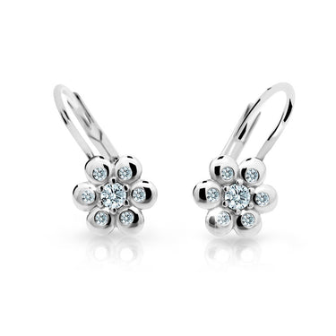 Dětské náušnice Danfil kytičky C2247 z bílého zlata s kamínky White, zapínání klapka