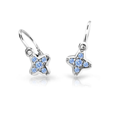 Dětské náušnice Danfil hvězdičky C2266 z bílého zlata s kamínky Arctic Blue, zapínání brizura