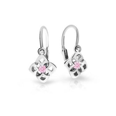 Dětské náušnice Danfil C2258 z bílého zlata s kamínkem Pink, zapínání brizura