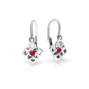 Dětské náušnice Danfil C2258 z bílého zlata s kamínkem Ruby Dark, zapínání brizura