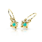 Dětské náušnice Danfil C2261 ze žlutého zlata s kamínkem Mint Green, zapínání brizura