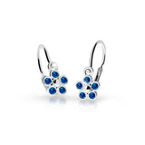 Dětské náušnice Danfil kytičky C2744 z bílého zlata s kamínky Dark Blue, zapínání brizura