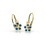 Dětské náušnice Danfil kytičky C2744 ze žlutého zlata s kamínky Dark Blue, zapínání brizura