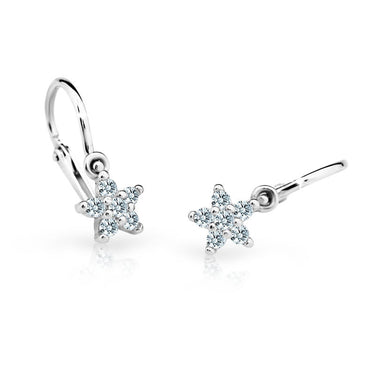 Dětské náušnice Danfil hvězdičky C2118 z bílého zlata s kamínkem White, zapínání brizura