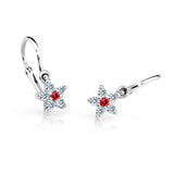 Dětské náušnice Danfil hvězdičky C2118 z bílého zlata s kamínkem Ruby Dark, zapínání brizura