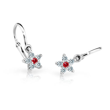 Dětské náušnice Danfil hvězdičky C2118 z bílého zlata s kamínkem Ruby Dark, zapínání brizura