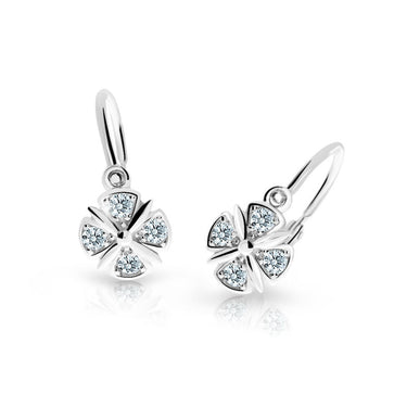 Dětské náušnice Danfil C2245 z bílého zlata s kamínky White, zapínání brizura