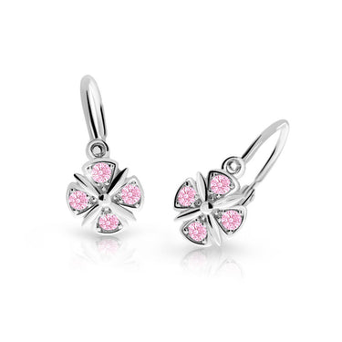 Dětské náušnice Danfil C2245 z bílého zlata s kamínky Pink, zapínání brizura