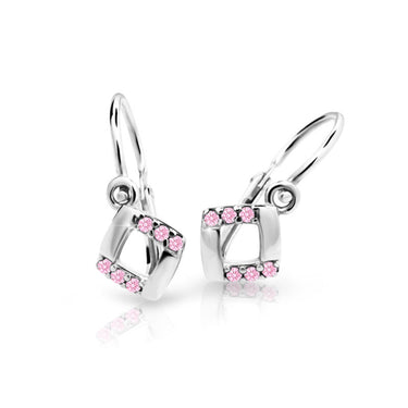 Dětské náušnice Danfil C2268 z bílého zlata s kamínky Pink, zapínání brizura
