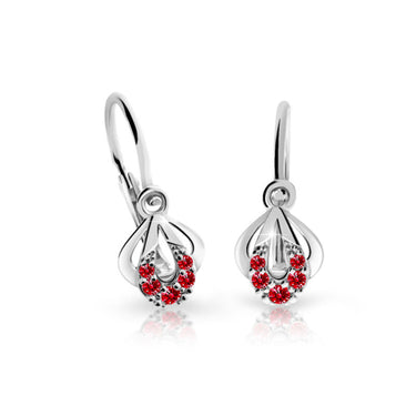 Dětské náušnice Danfil C2270 z bílého zlata s kamínky Ruby Dark, zapínání brizura