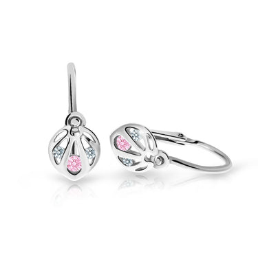 Dětské náušnice Danfil C2265 z bílého zlata s kamínkem Pink, zapínání brizura