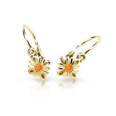 Dětské náušnice Danfil C2261 ze žlutého zlata s kamínkem Orange, zapínání brizura