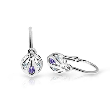 Dětské náušnice Danfil C2265 z bílého zlata s kamínkem Amethyst, zapínání brizura