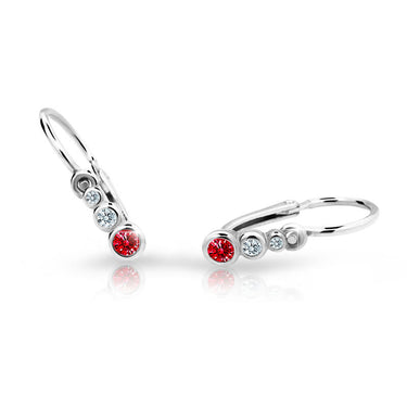 Dětské náušnice Danfil C2255 z bílého zlata s kamínky Ruby Dark, zapínání brizura