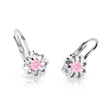 Dětské náušnice Danfil kytičky C2208 z bílého zlata s kamínkem Pink, zapínání klapka