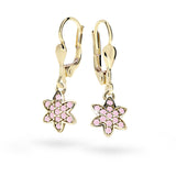 Dětské visací náušnice Danfil kytičky C2206 ze žlutého zlata s kamínky Pink, zapínání klapka