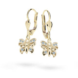 Dětské visací náušnice Danfil motýlci C2226 ze žlutého zlata s kamínky White, zapínání klapka