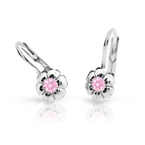 Dětské náušnice Danfil kytičky C2151 z bílého zlata s kamínkem Pink, zapínání klapka