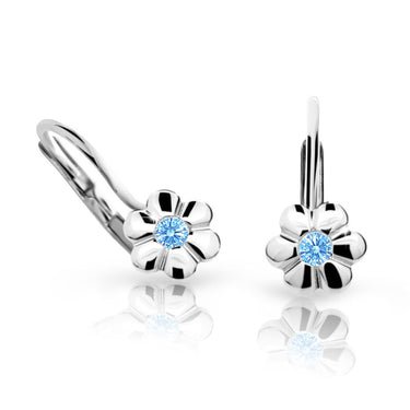Dětské náušnice Danfil kytičky C1736 z bílého zlata s kamínkem Arctic Blue, zapínání klapka