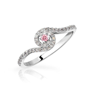 Zlatý zásnubní prsten DF 3052, bílé zlato, růžový safír s diamanty