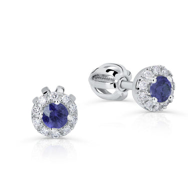 Zlaté dámské náušnice DF 3100, safír s diamanty, bílé zlato
