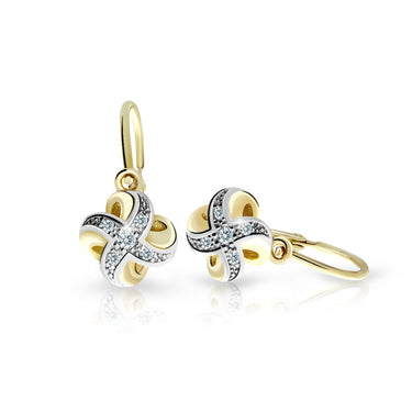 Dětské náušnice Danfil C2262 ze žlutého zlata s kamínky White, zapínání brizura