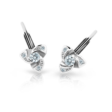 Dětské náušnice Danfil C2203 z bílého zlata s kamínky White, zapínání klapka