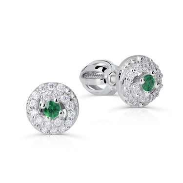 Zlaté dámské náušnice DF 3159, smaragd s diamanty, bílé zlato
