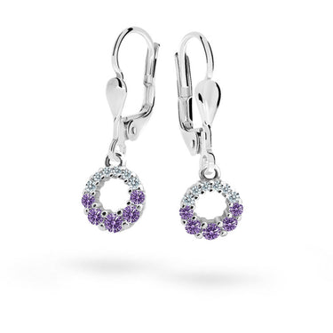 Dětské visací náušnice Danfil C2154 z bílého zlata s kamínky Amethyst, zapínání klapka